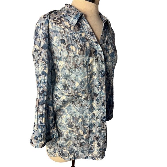JM collection women’s blouse XL Blue button up 3/4 sleeve V neck - Picture 8 of 13